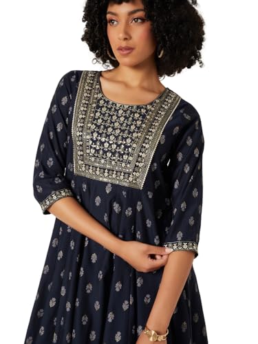 Max Women Embroidered A-Lune Kurta (Blue_S)