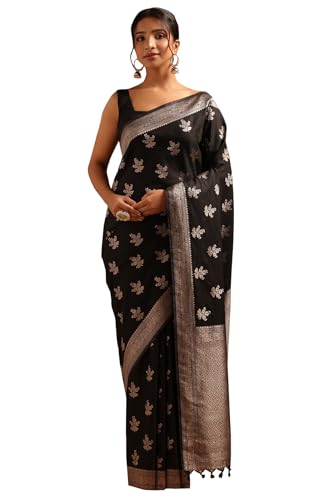 Soch Womens Black Viscose Silk Floral Zari Woven Saree