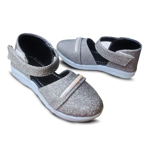 TrendStation:- Girls Glitter Bellies with Adjustable Straps, Shinny Sparkle, Casual Sandals | 1 to 10 Years (Refer size chart in images carefully) (Black, UK Footwear Size System, Little Kid, Age Range, Medium, 3.5 Years, 4 Years)
