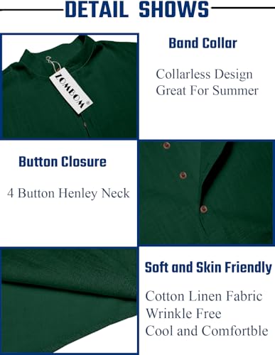 Zombom Men's Cotton Polyester Blend Mandarin Collar Self One Design Printed Full Sleeve Casual Short Kurta Shirt Green