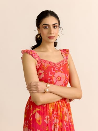 Aarke Ritu Kumar Orange Hannah Fit & Flare Sleeveless Long Dress