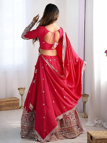 Zeel Clothing Women's Sequins Thread Embroidered French Crepe Lehenga Choli With Dupatta (5118-Pink-Women-Lehenga-Choli-Latest; Free size) (Pink)