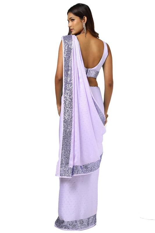 Soch Womens Lavender Satin Saree With Stones And Sequins