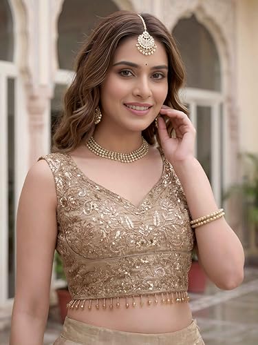 Zeel Clothing Women's Zari Sequins Embroidered Work Crush Silk Lehenga Choli With Dupatta (5136-Golden-Women-Lehenga-Choli-Latest; Free size)