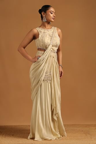 Soch Womens Beige Net Ready to Wear Saree