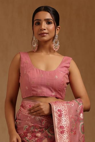 Soch Womens Blush Pink Chanderi Woven Design Saree