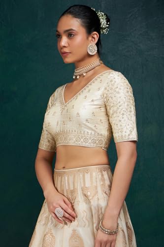 Soch Womens Cream Zari Embroidery Padded Silk Blend Blouse with Sequins