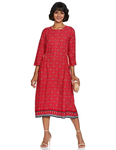 global desi Rayon a-line Dress (SS20GD018DRRYREDS_Red_Small)