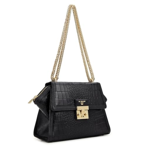 Da Milano Leather Satchel Bag for Women - Black (LB-02436)