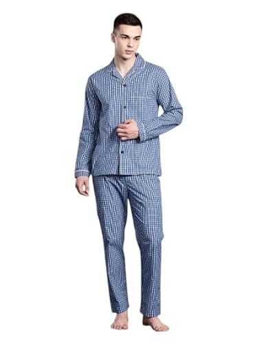 Hancock Men Cotton Checked Night Suit Blue Size S