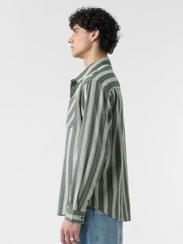 The Souled Store Textured Stripes: Grey Men and Boys Long Sleeves Collared Neck Button Front Cotton Relaxed Shirts