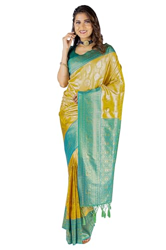 MIMOSA Women's Woven Design Kanjivaram Style Art Silk Saree With Blouse Piece : Sa00001783Gdfree,Gold