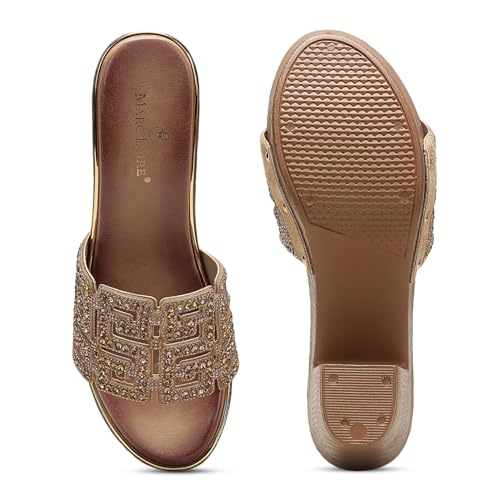 Marc Loire Women’s Block Heels Slip-On Open Back Embellished Fashion Sandals (Copper, UK Footwear Size System, Adult, Women, Numeric, Medium, 4)