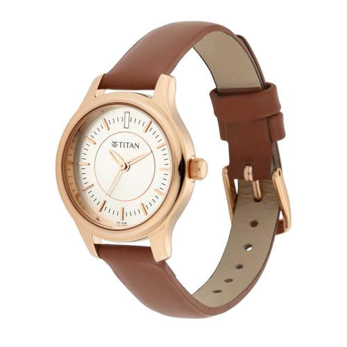 Titan Quartz Analog Silver Dial Leather Strap Watch for Women-2638WL01