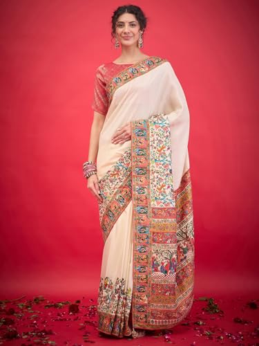 AKHILAM Women's Kanjivaram Woven Soft Silk Saree With Blouse Piece