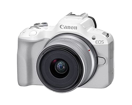 Canon EOS R50 Mirrorless Camera RF-S18-45mm F4.5-6.3 is STM Lens Kit, 24.2 Megapixel CMOS (APS-C) Sensor, 4K Video, Hybrid Camera, Photo and Video, Vlogging, Content Creator, RF Mount, White