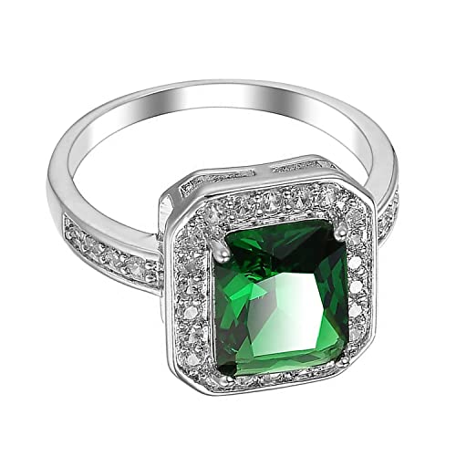 Peora Emerald Colour Crystal Square Stone Cubic Zirconia Studded Ring For Women & Girls, Ring Size US 9