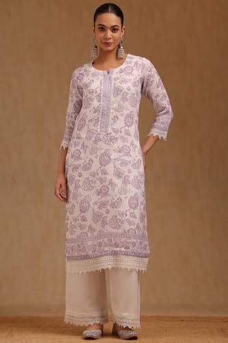Soch Womens Off White Linen Floral Print Salwar Suit With Beads
