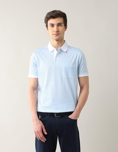 Arrow Men's Printed Regular Fit Polo Shirt (ARAJTS3861_Aqua