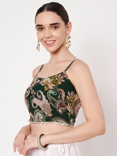 studio rasa Women's Georgette Printed Spaghetti Blouse for Festive Wedding Party (TPWC62533M_Green_Medium)