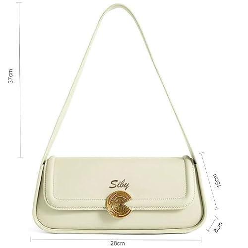 SIBY Women's Brown Underarm Bag |PU Leather Shoulder Tote Handbag with Wide Straps and Metal Lock |Mini Design Handbag- White