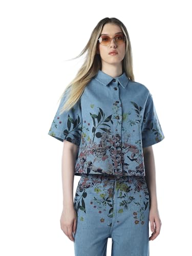 ONLY Women's Floral Print Regular Fit Blue Shirt