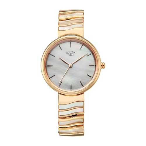 Titan Raga Power Pearls 2.0 with Quartz Analog Mother of Pearl Dial Rose Gold Brass Strap Watch for Women - 2810WM03F