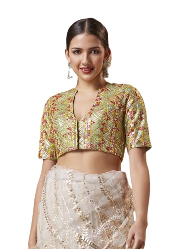 SALWAR STUDIO Pista Green Georgette V Neck Readymade Blouse