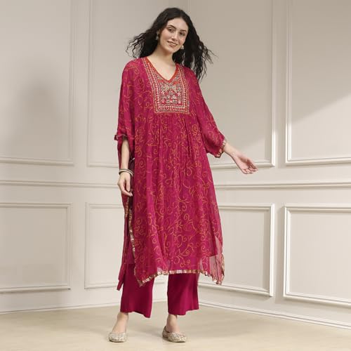 Biba Women Red Viscose Straight Printed Kurta Set_32