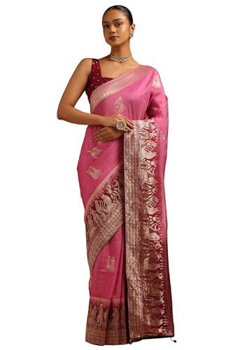 Soch Womens Blue Dola Silk Zari Woven Saree