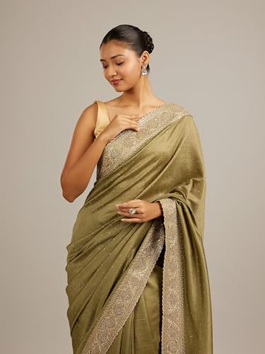 MOHEY Women's Art Silk Sequin Work, Stone Embellished Saree with Blouse Piece(Mehandi)