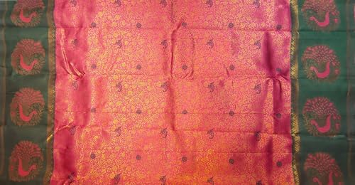 SREE KUMARAN Women's Kanchipuram Kubera Silk Pure Pattu Saree - Peacock Border With Blouse (VSK569-7)