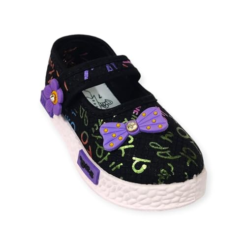 CLZ Girls Fashionable Stylish Casual Comfortable Lightweight Ballerina Cute-1 Black for 1-4 Years Girls (Black, 3_Point_5_Years)