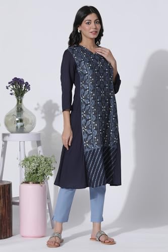 W for Woman Blue Suzani Motif Printed Kurta, Pants with Dupatta Set_23AUWS19302-312889_M