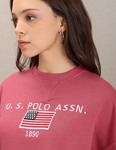 U.S. POLO ASSN. Dark Pink Crew Neck Brand Embroidered Sweatshirt