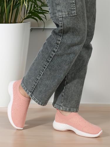 Carlton London Women Peach Comfortable Slip On Snakeer with Heels, for for Casual, Walking & Daily Use (38)