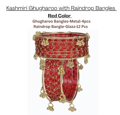 Swara Creations Kashmiri Ghungroo Raindrop Bangles Combo Set | Red Color| for Women and Girls|Set of 16 Pcs (SKU417)