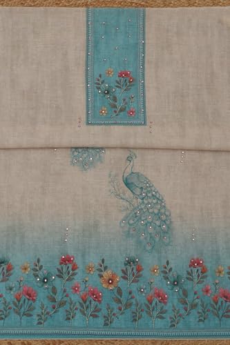 Soch Womens Beige Linen Shimmer Botanical Kantha Embroidered Dress Material With Beads