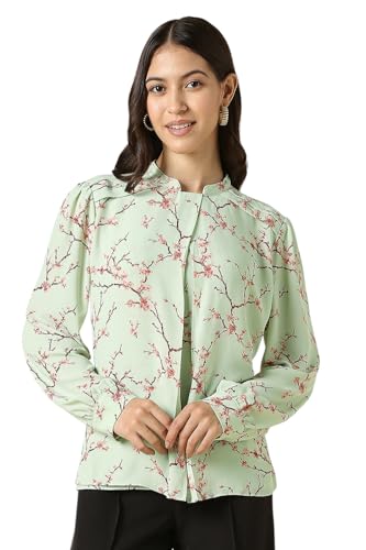 Women Green Print Formal Top