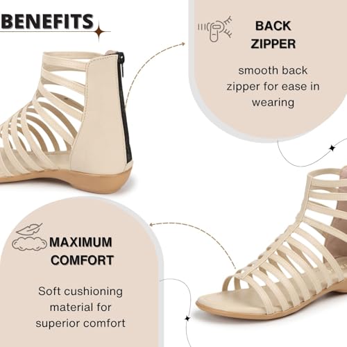 TRASE Women Footwear | Gladiator Flats For Woman | Women's Flat Footwear | Sandals For Women Stylish Flats | Sandals For Girls Daily Use, Office (Cream, 6 Uk)
