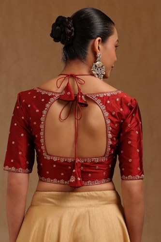 Soch Womens Maroon Tussar Embroidered Padded Blouse with Zari