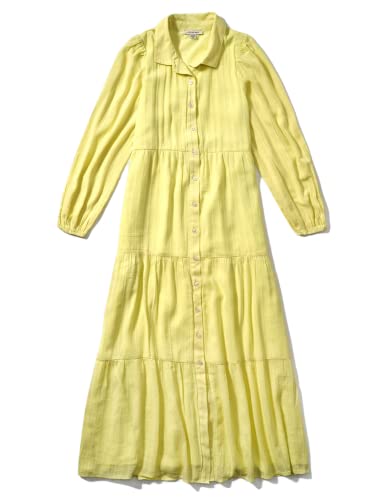 American Eagle Women Long-Sleeve Midi Shirt Dress, YELLOW, M