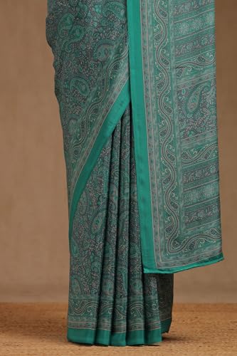 Soch Womens Teal Green Crepe Paisley Print Saree