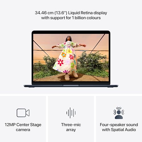 Apple 2026 MacBook Air 13″ Laptop with M5 chip: AI and Apple Intelligence, 34.46 cm (13.6″) Liquid Retina Display, 16GB Unified Memory, 512GB SSD Storage, 12MP Center Stage Camera, Touch ID; Midnight