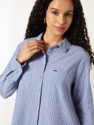 Max Women Striped Regular Fit Shirt (Blue_XL)