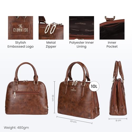THE CLOWNFISH Martina Handbag for Women Office Bag Ladies Shoulder Bag Tote For Women College Girls (Brown)