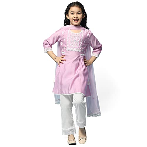 BIBA Cotton Girl Solid Straight Kid Salwar Suit Set(Kw5201_Lilac_5)