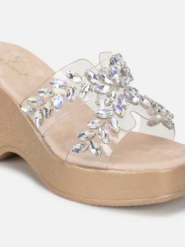 Marc Loire Women's Embellished Platform Heel | Comfortable Slip-on Fashionable Sandal for Wedding & Party