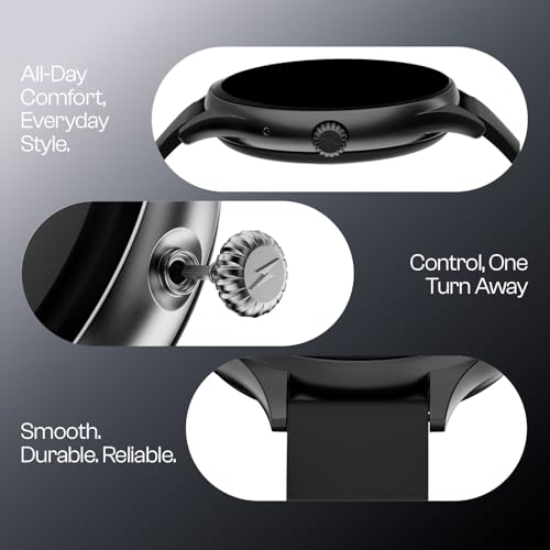 Fire-Boltt Phoenix Air Smart Watch 1.26” Round Display, Rotating Button, Wireless Charging, Ultra Lightweight Metal Body, Bluetooth Calling, Smartwatch with Silicone & Mesh Steel Straps Carbon Black