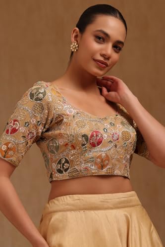 Soch Womens Beige Georgette Embroidered Padded Blouse with Zari